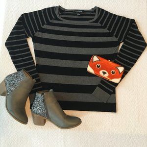 Forever 21 Striped Sweater, Dark Gray with Black